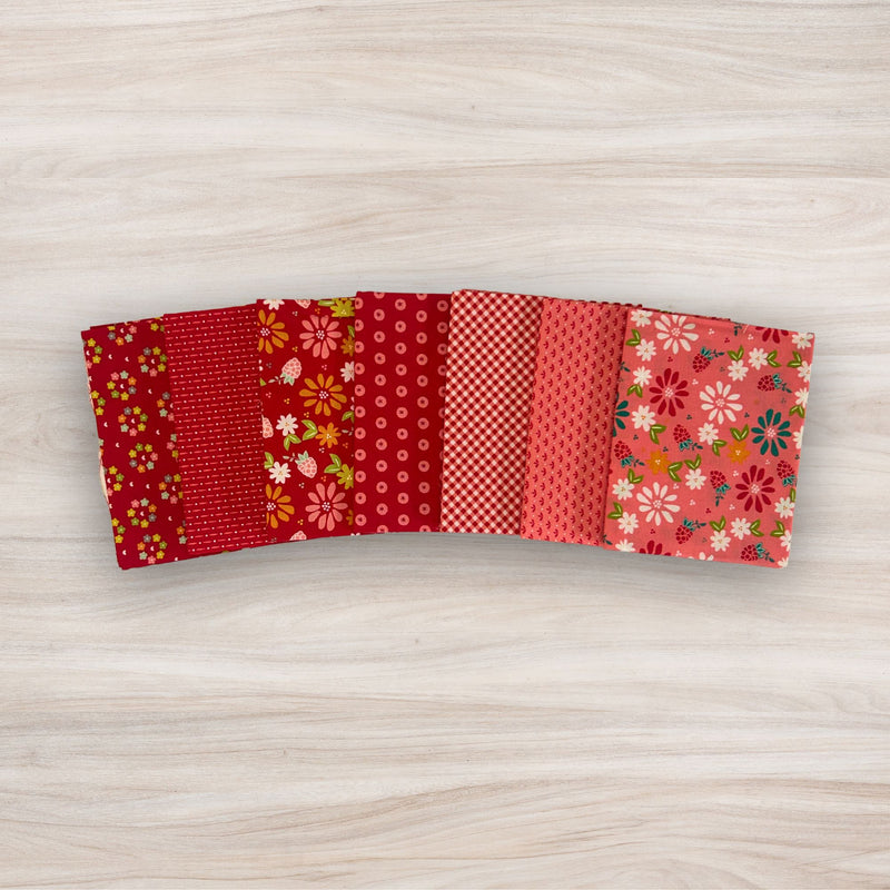 Raspberry Summer Red Pink Colorway Custom Fat Quarter Bundle by Sherri & Chelsi for Moda Fabrics | Curated Bundle 7 Fat Quarters