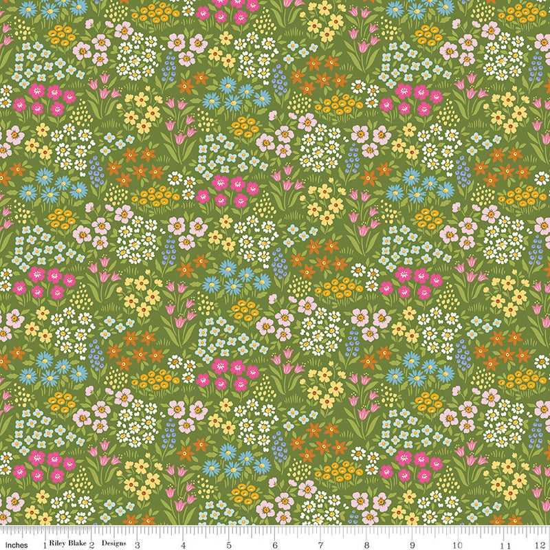 Little Darlin' Floral Fields Green Yardage by the RBD Designers for Riley Blake Designs | C16971-GREEN