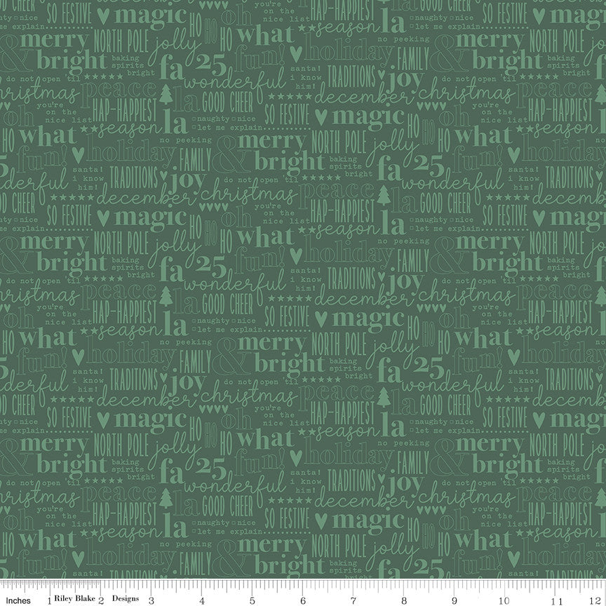 Evergreen Wishes Text Green Yardage by Traci Reed for Riley Blake Designs | C17813-GREEN