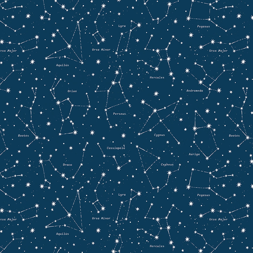 PRESALE Reach for the Stars with NASA Constellations Navy Yardage by Riley Cloward for Riley Blake Designs | C18334-NAVY