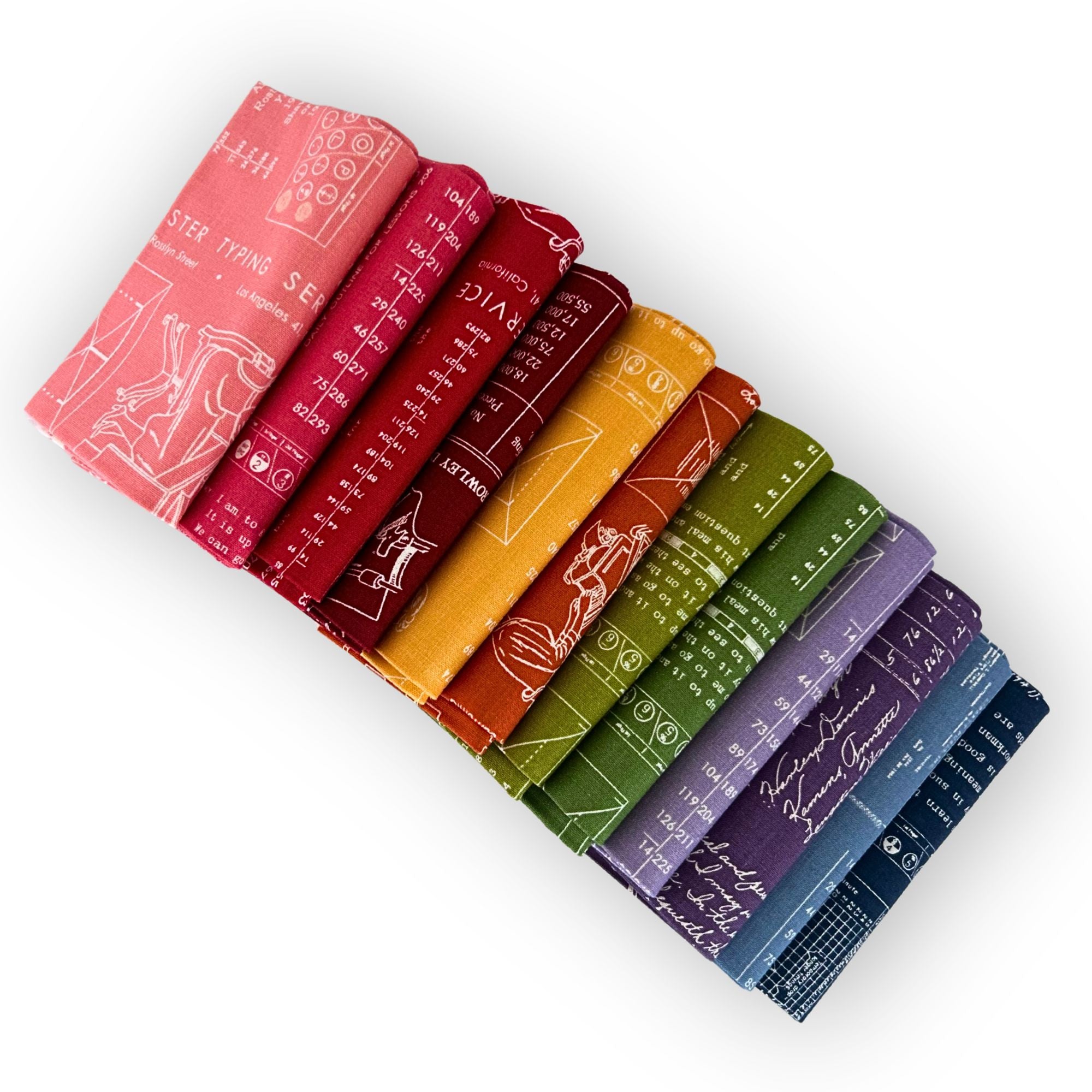 Rainbow Fabric Bundle | TYPE/ography by Lori Holt of Bee in my Bonnet | 12 Pieces |  Curated Fat Quarter or Half Yard Bundle