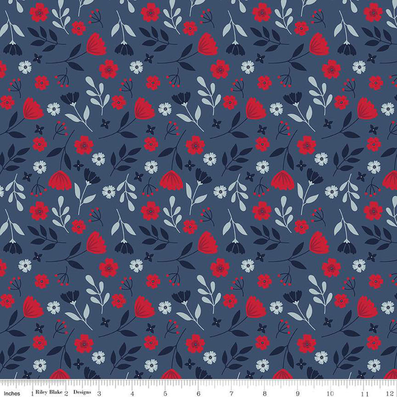 American Beauty Navy Floral Yardage by Dani Mogstad for Riley Blake Designs |C14441 NAVY