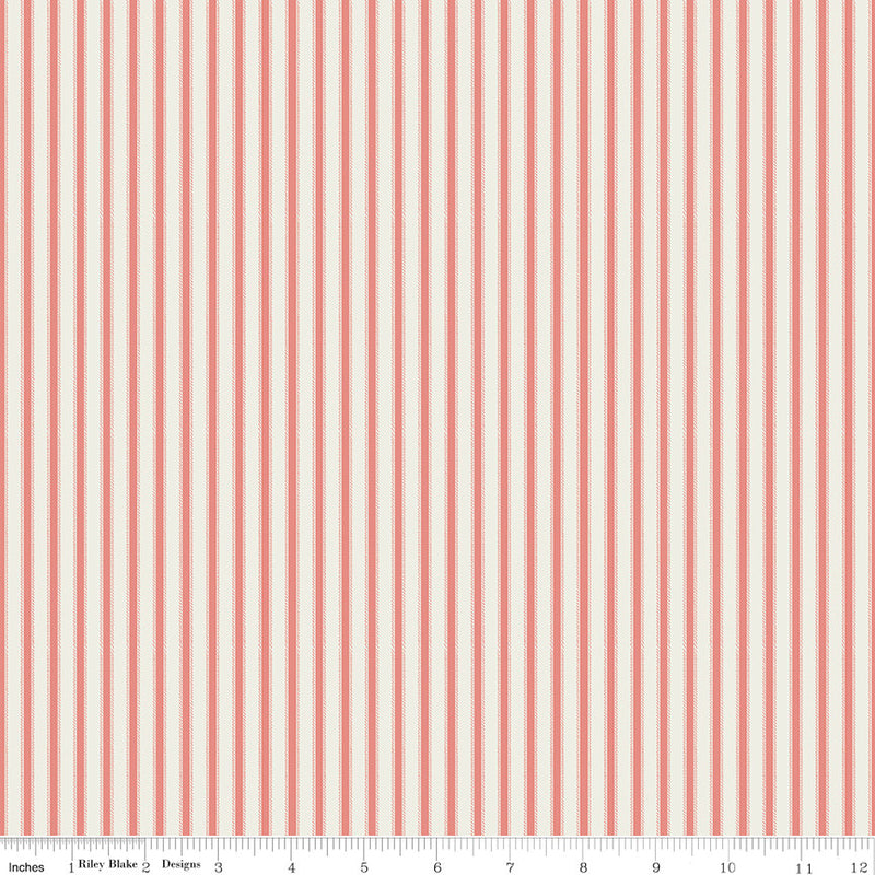 Ivy Reese Ticking Coral Yardage by Deena Rutter for Riley Blake Designs | C16605-CORAL