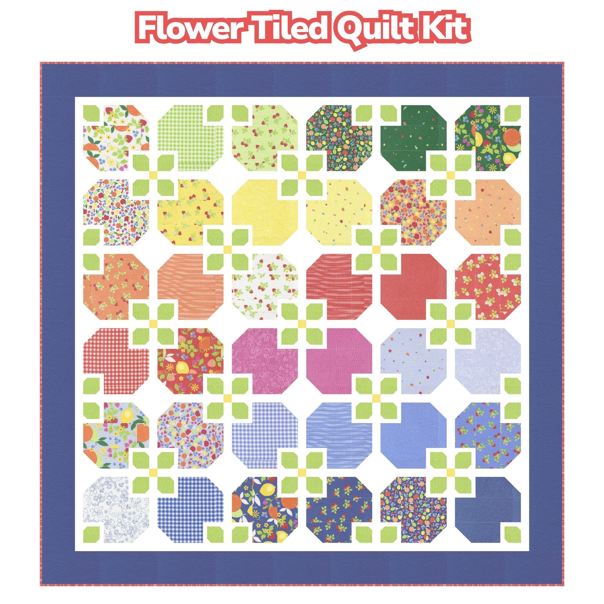 Flower Tiled Custom Quilt Kit With Fruit Salad by Corey Yoder of Coriander Quilts | Quilt Size 63” x 63
