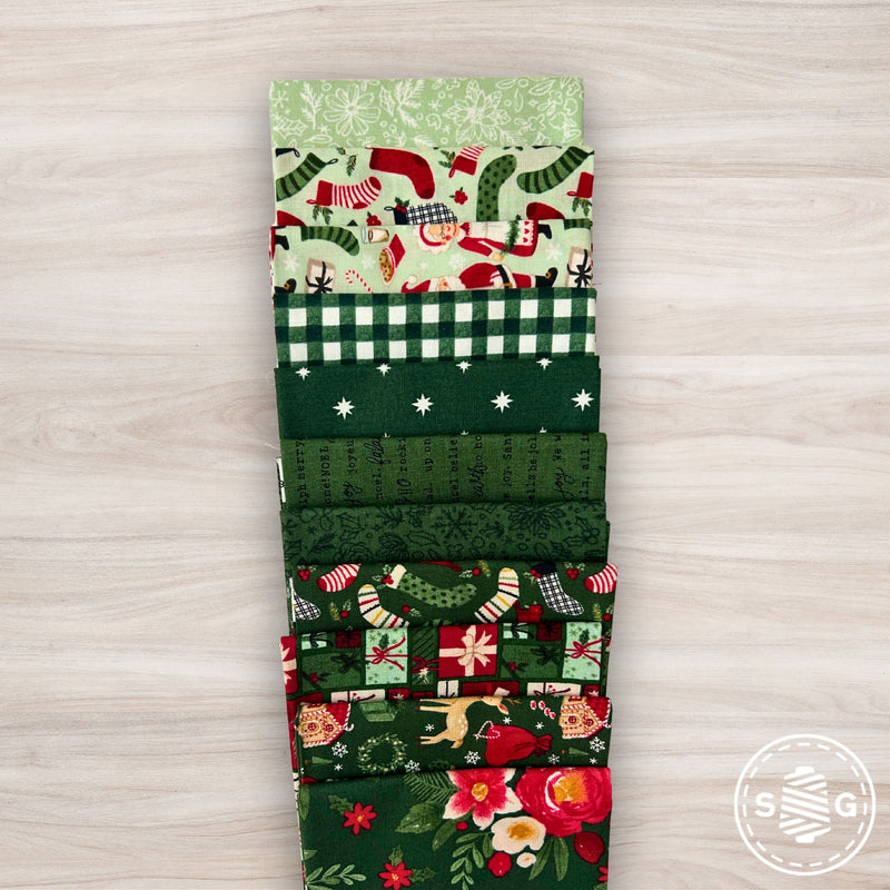Charming Christmas Custom Fat Quarter Bundle Mint Green by Kelsey Carlson for Riley Blake Designs | 11 Precut Fat Quarters