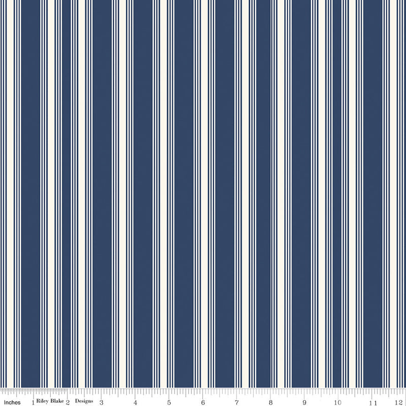 Freedom Garden Stripes Blue Yardage by My Mind's Eye for Riley Blake Designs | C15623-BLUE