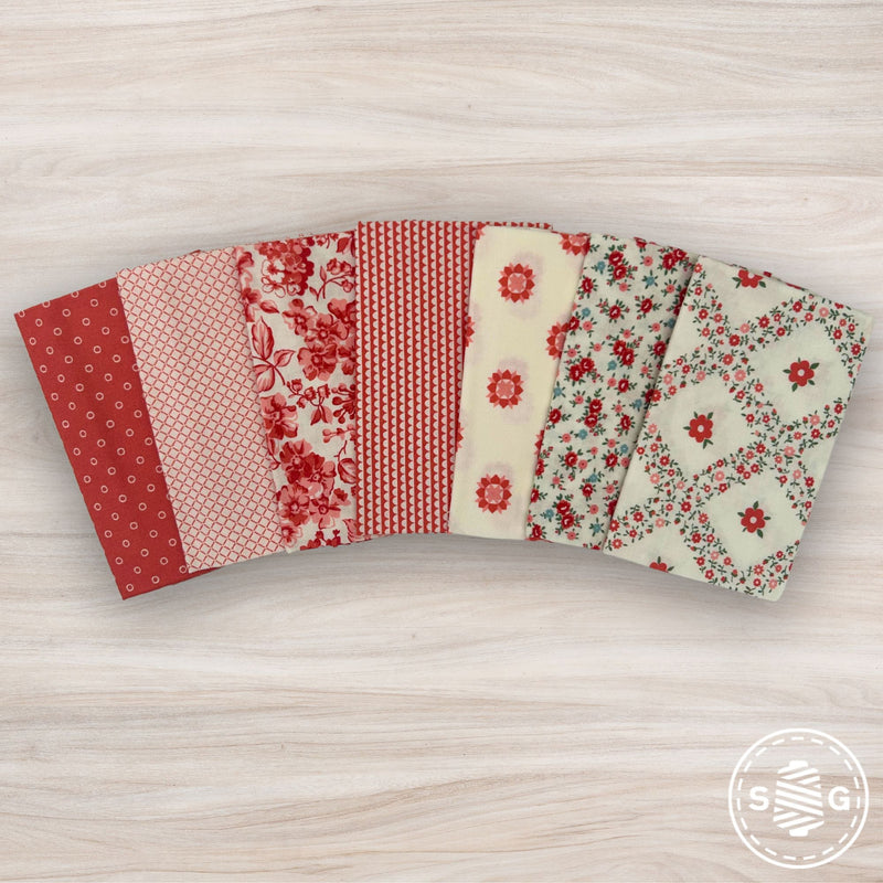 Rosemary Cottage Custom Fat Quarter Red Cream Bundle by Camille Roskelley | Curated Bundle 6 FQs