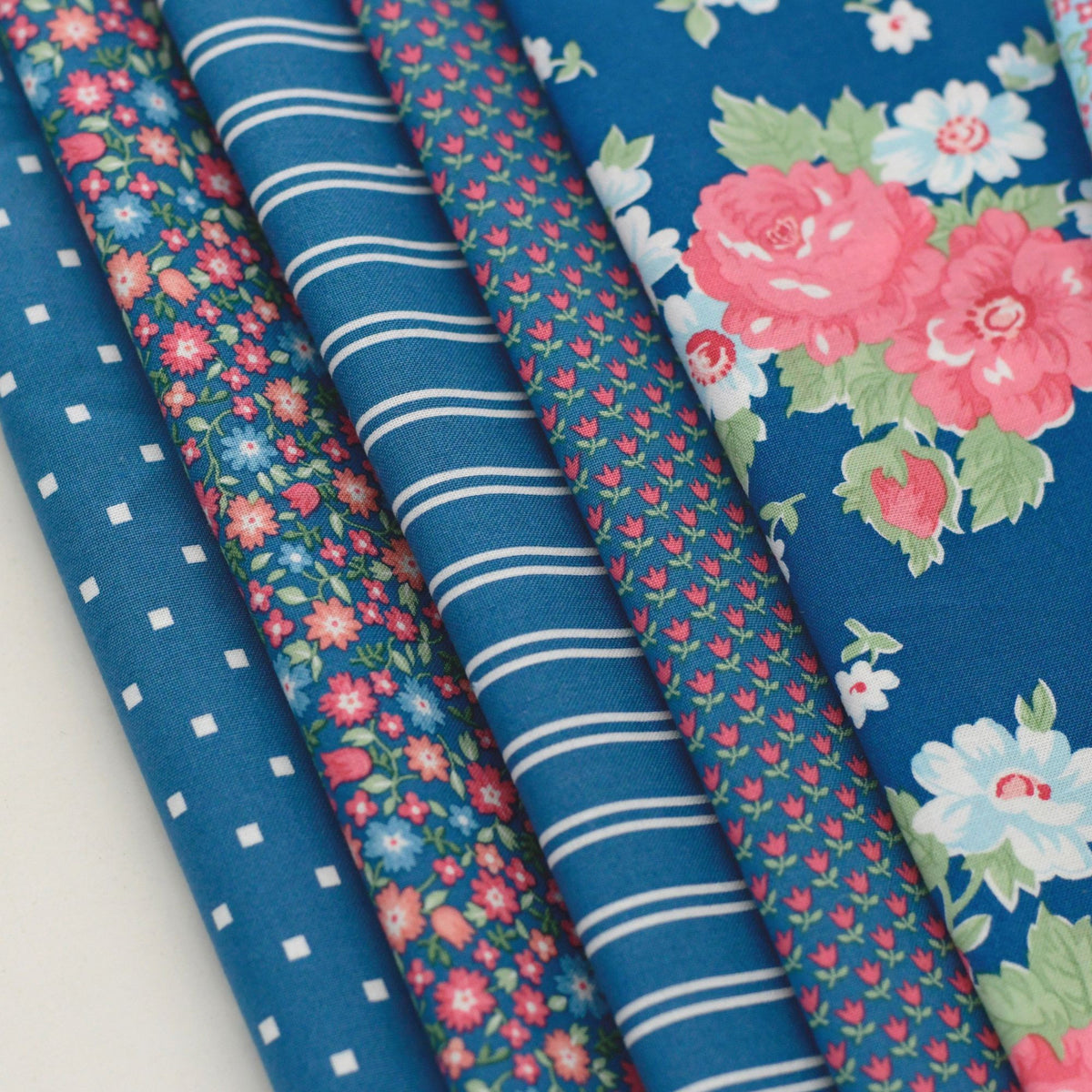 A Cat Named Stitch Custom Fat Quarter Bundle Sea Blue by Camille Roskelley for Moda Fabrics | Curated Bundle | 5 Fat Quarters