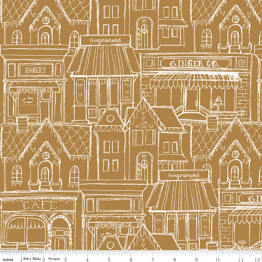 PRESALE Gingerbread Village Gingersnap Yardage by J. Wecker Frisch for Riley Blake Designs | C17843-GINGERSNAP
