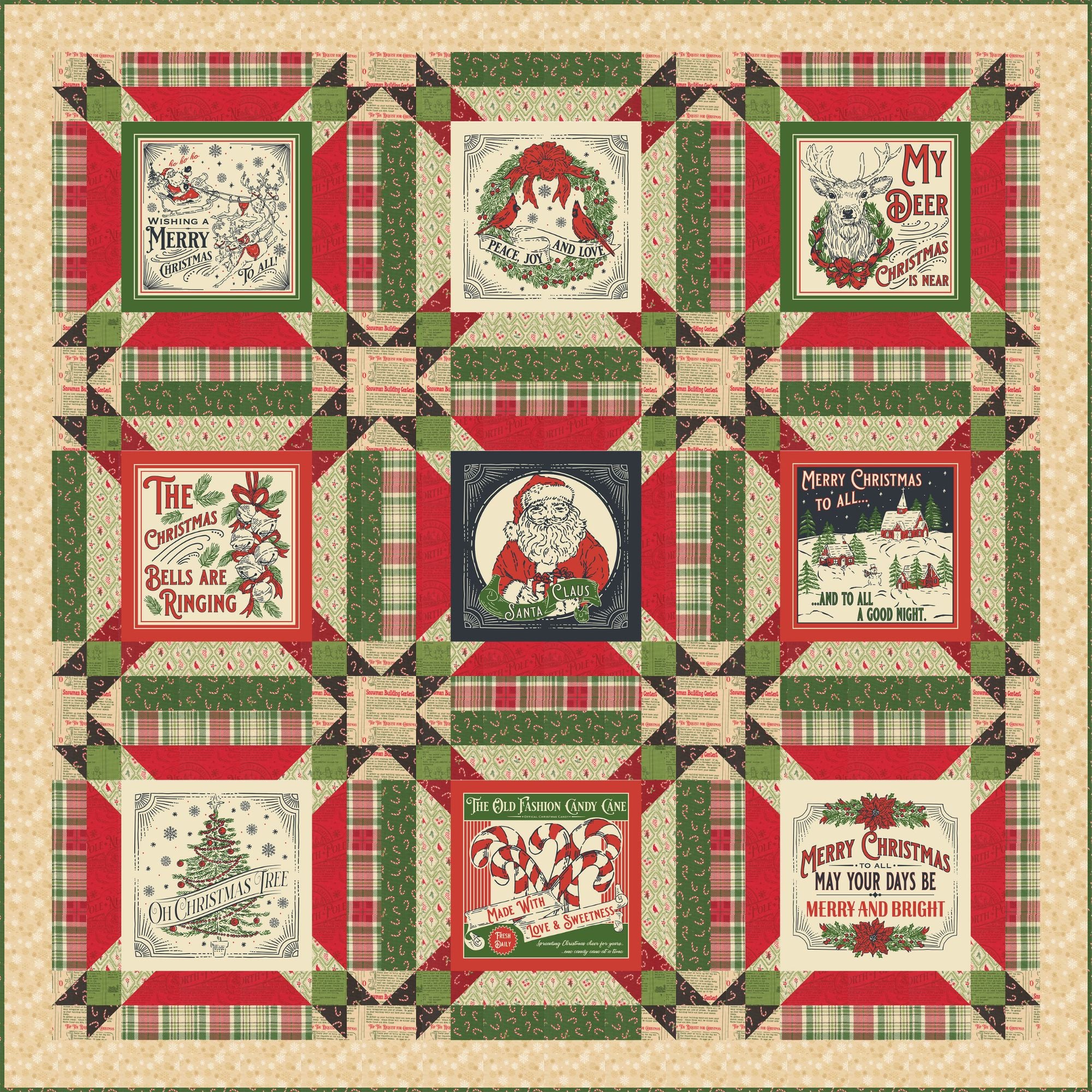 PRESALE Peace and Joy Custom Quilt Kit With Holiday Cheer by Stacy Iest Hsu | Quilt Size  63” x 63”