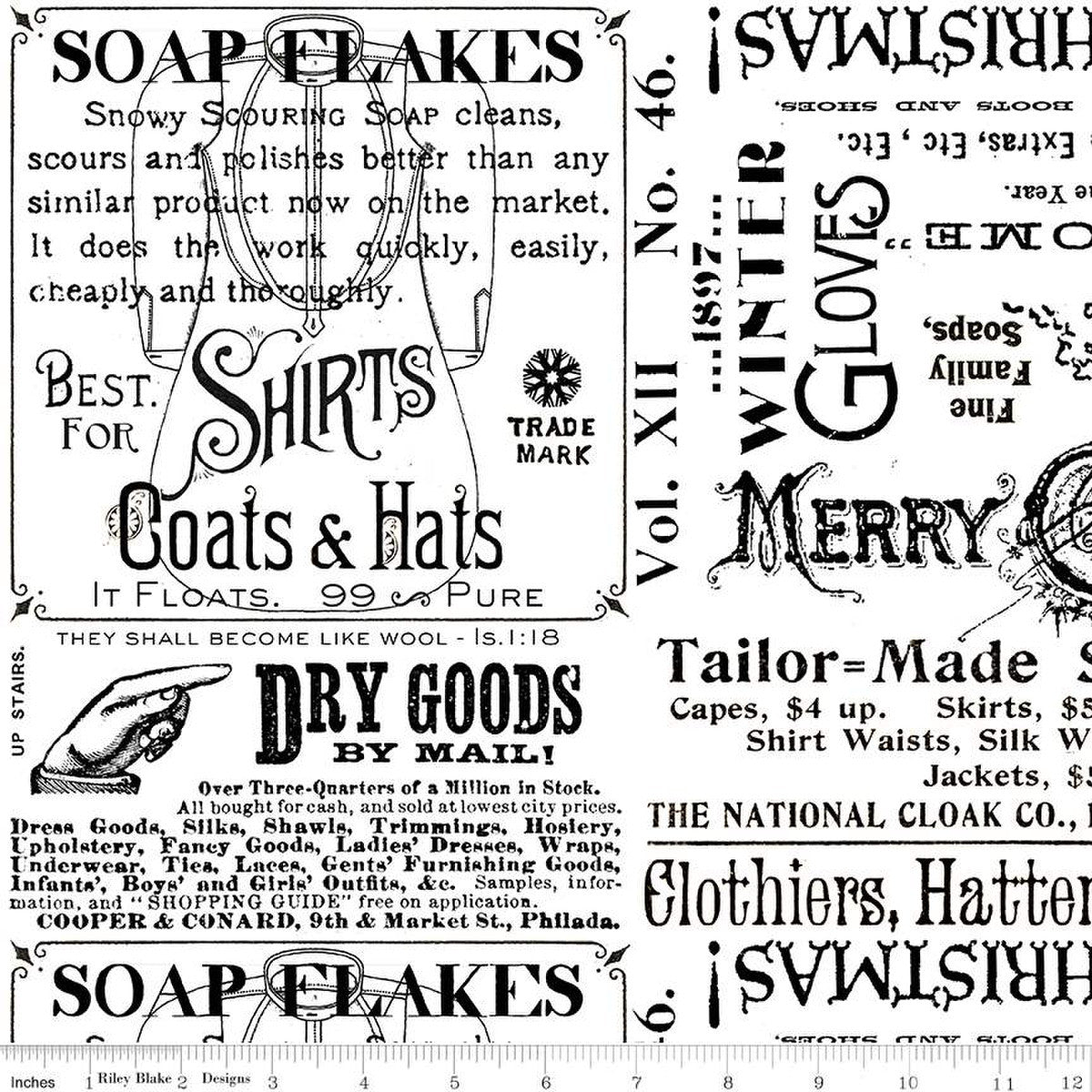 White as Snow White Snowy Soap Ads Yardage by J Wecker Frisch for Riley Blake Designs |C13554 WHITE