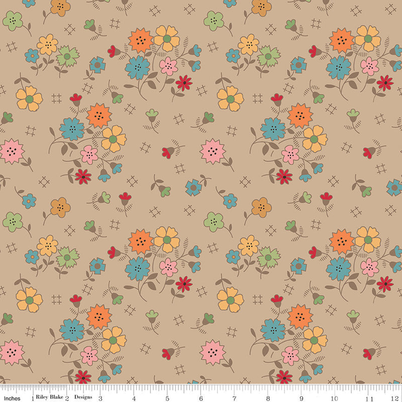 Wide Back Autumn Floral Tea Dye by Lori Holt of Bee in my Bonnet | 108' Wide Backing Fabric | WB14673-TEADYE