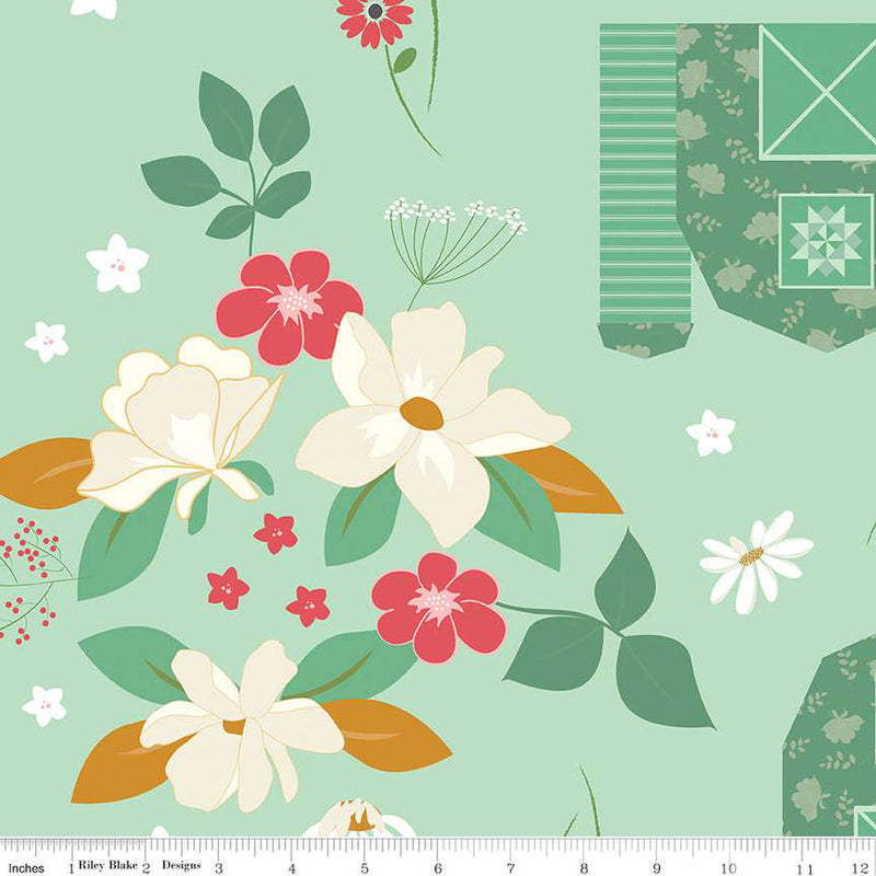 Sweet Acres Mint Barn Wide Back Yardage by Beverly McCullough for Riley Blake Designs | WB13218 MINT | 108" Wide