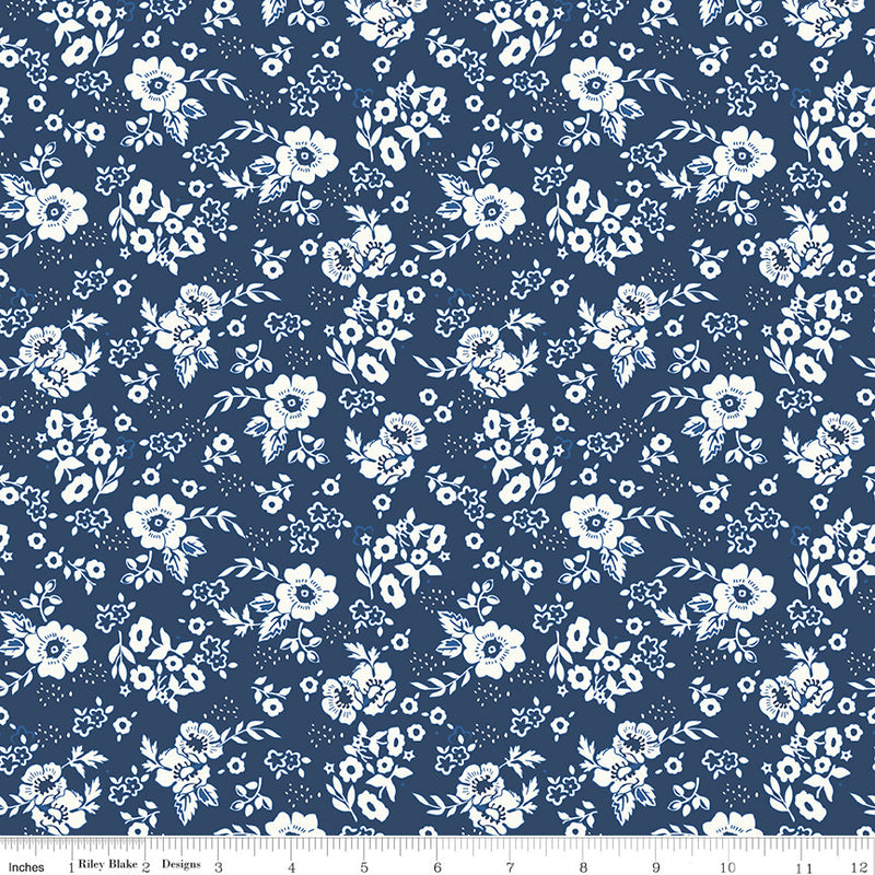 Freedom Garden Medium Floral Blue Yardage by My Mind's Eye for Riley Blake Designs | C15621-BLUE