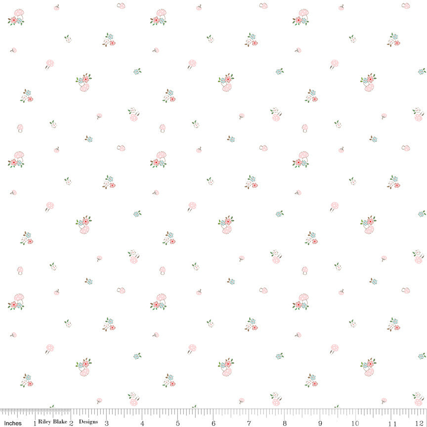 Whimsical Woodland Mushrooms WhiteYardage by Tasha Noel for Riley Blake Designs | C17644-WHITE