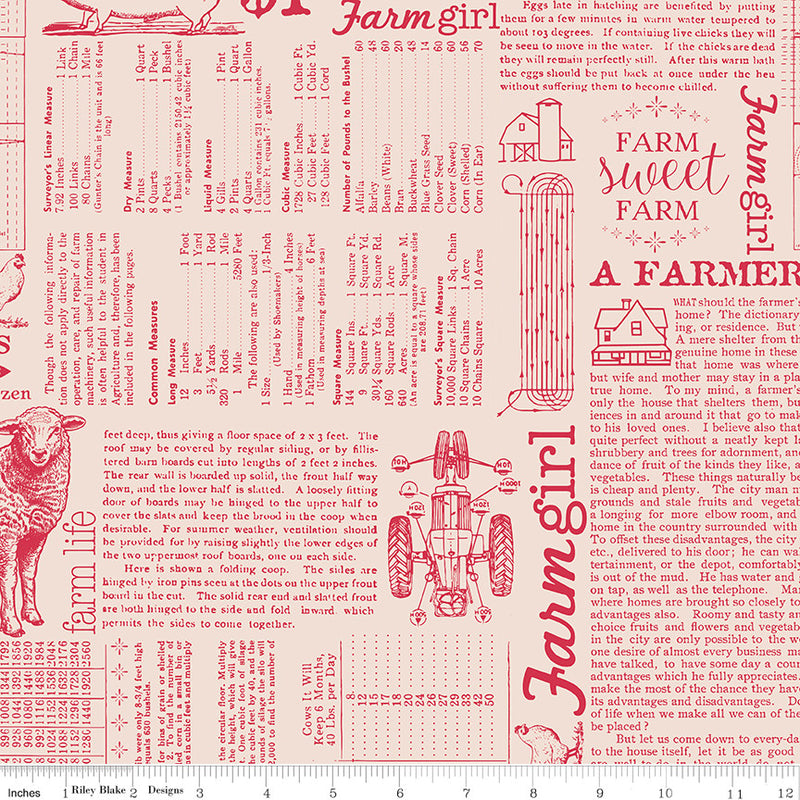 PRESALE Farmers Daughter Farm Life Background Tea Rose Yardage by Lori Holt of Bee in My Bonnet | C17190-TEAROSE