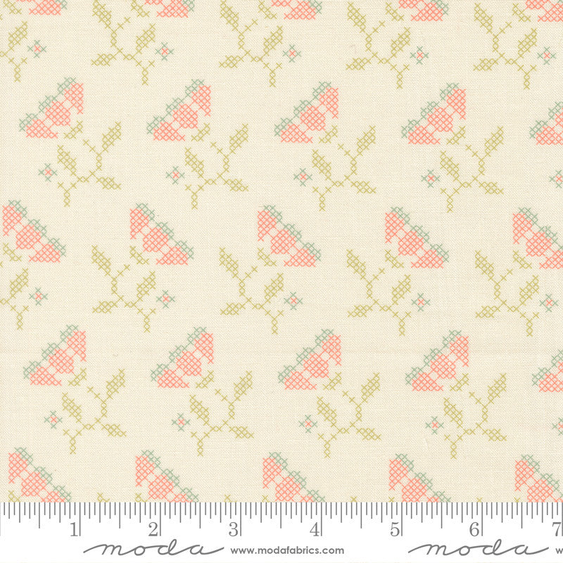 PRESALE Sunbonnet Blooming Stitches Porcelain Yardage by Heather Briggs of My Sew Quilty Life for Moda Fabrics | 31764 11