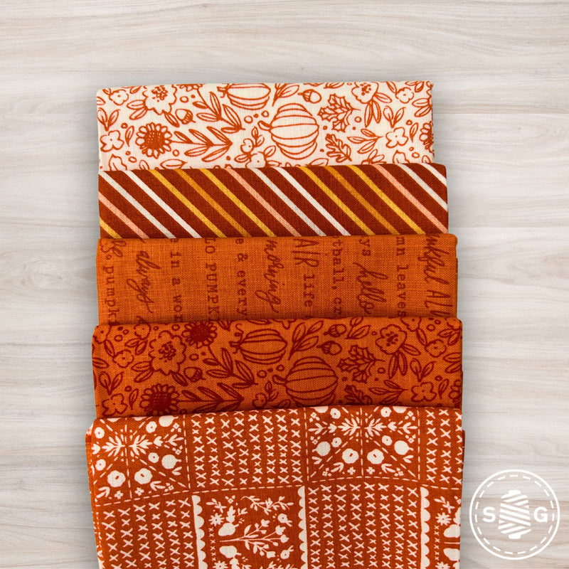 Happy Fall Days Custom Fat Quarter Bundle Orange by Kelsey Carlson for Riley Blake Design | 5 Precut Fat Quarters