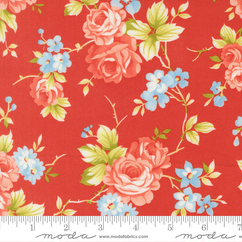 Rosie Country Rose Strawberry Yardage by Fig Tree & Co for Moda Fabric ...