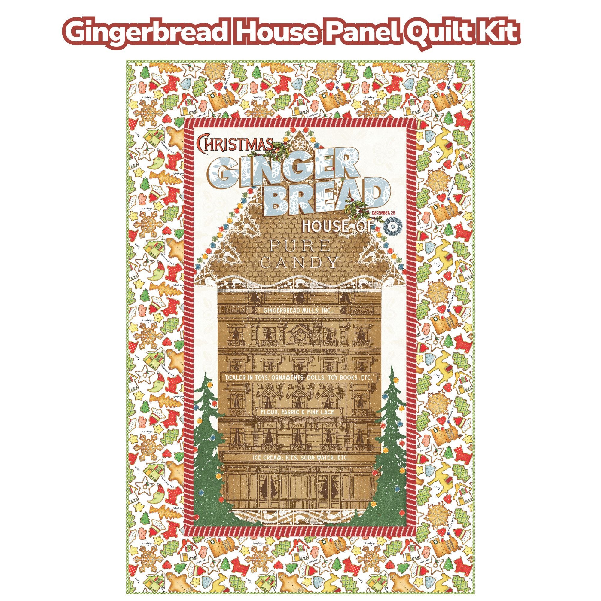 PRESALE Gingerbread Mills Panel Custom Quilt Kit With Gingerbread by J. Wecker Frisch for Riley Blake Designs | Quilt Size 37 1/2" x 57 1/2" | FREE PATTERN