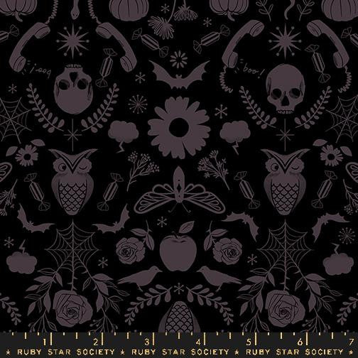 Good Spirits Creepy Damask Black Yardage by Ruby Star Society Halloween Fabric| RS5138 16 | Cut Options