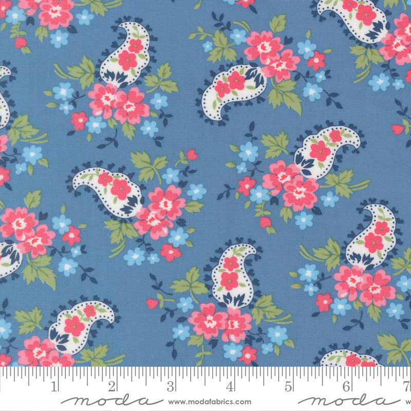 A Cat Named Stitch Sweet Paisley Blue Yardage by Camille Roskelley for Moda Fabrics | 55346 13