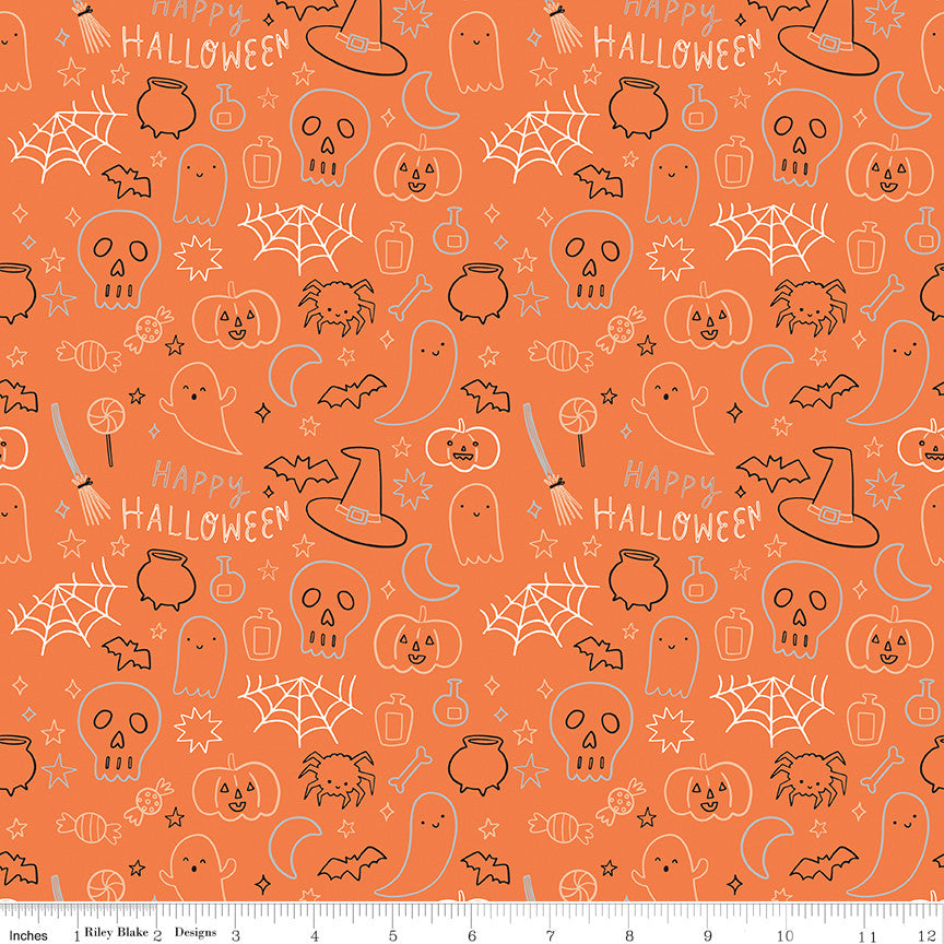 Frank and Friends Halloween Icons Orange Yardage by My Mind's Eye for Riley Blake Designs | C17476-ORANGE