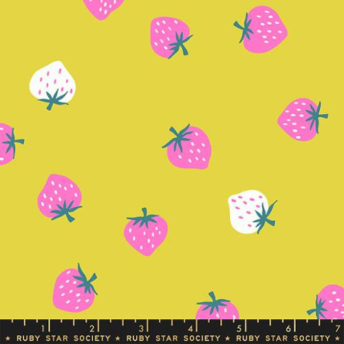 PRESALE Picture Book Citron Strawberry Toss Yardage by Kimberly Kight for Ruby Star Society | RS3071 13 | Cut Options