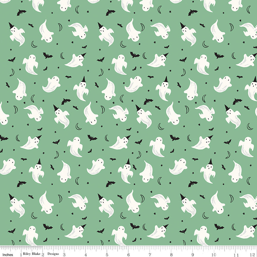 Frank and Friends Ghosts Green Yardage by My Mind's Eye for Riley Blake Designs | C17475-GREEN