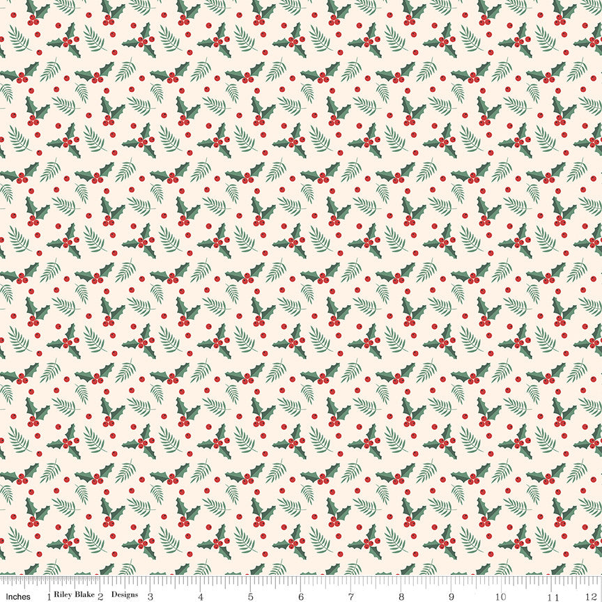 PRESALE Evergreen Wishes Holly Berries Cream Yardage by Traci Reed for Riley Blake Designs | C17814-CREAM