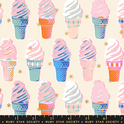 PRESALE Best Day Ever Ice Cream Metallic Natural Yardage by Melody Miller for Ruby Star Society | RS0105 11M