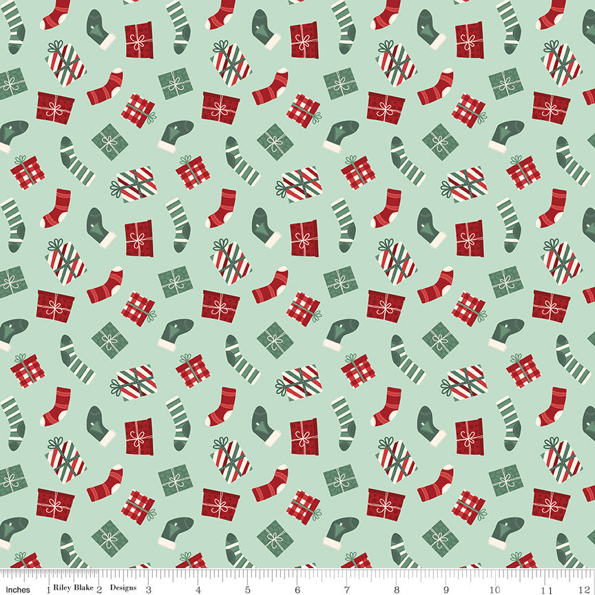 Evergreen Wishes Stockings & Gifts Mint Yardage by Traci Reed for Riley Blake Designs | C17812-MINT