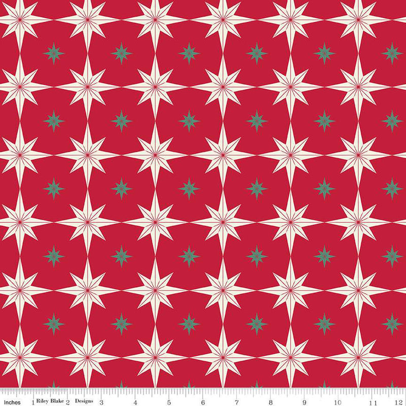 Merry Little Christmas Red Starbursts Yardage by My Mind's Eye for Riley Blake Designs |C14843 RED