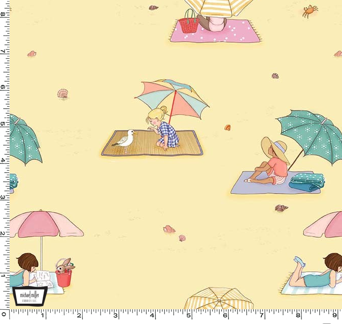 Sunshine and Sandcastles Yellow Beach Umbrellas Yardage by Belle and Boo for Michael Miller Fabrics |DC11085-YELL-D | Hand Illustrated Fabric