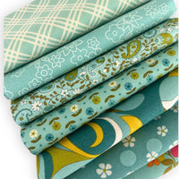 Fat Quarter Bundle Aqua | Happy Daze by Chloe’s Closet for Moda Fabrics | 7 Fat Quarters | Curated Bundle