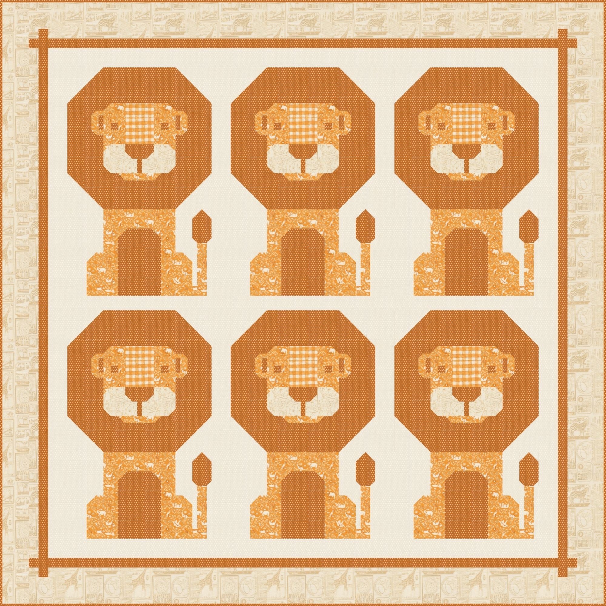 Mighty Lions Custom Quilt Kit With Animal Park Fun by Stacy Iest Hsu for Moda Fabrics | Quilt Size 63" x 63"