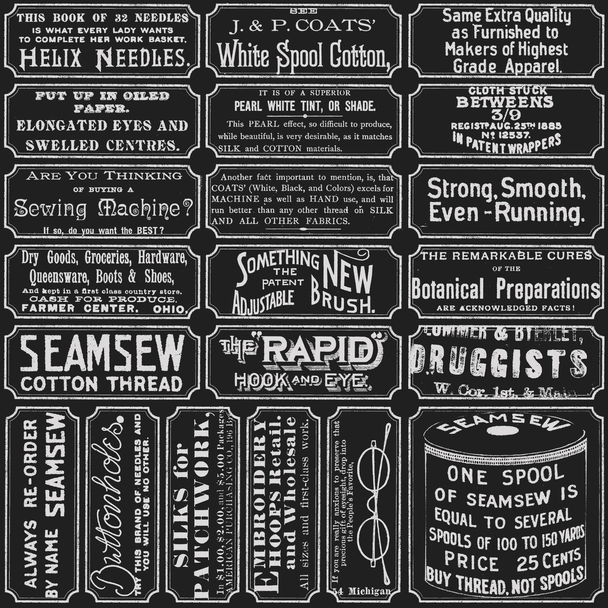 PRESALE She Who Sews–The Maker Sewing Labels Black Yardage by J. Wecker Frisch for Riley Blake Designs | C18532-BLACK