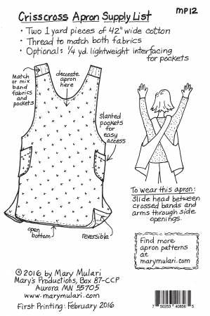 Crisscross Apron Pattern by  Mary Mulari Design | Size Variations Included