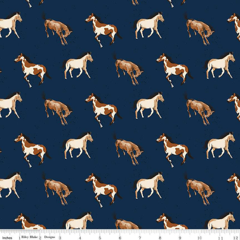 Wild Rose Navy Horses Yardage by Riley Blake Designs | C14042 NAVY | Horse Fabric