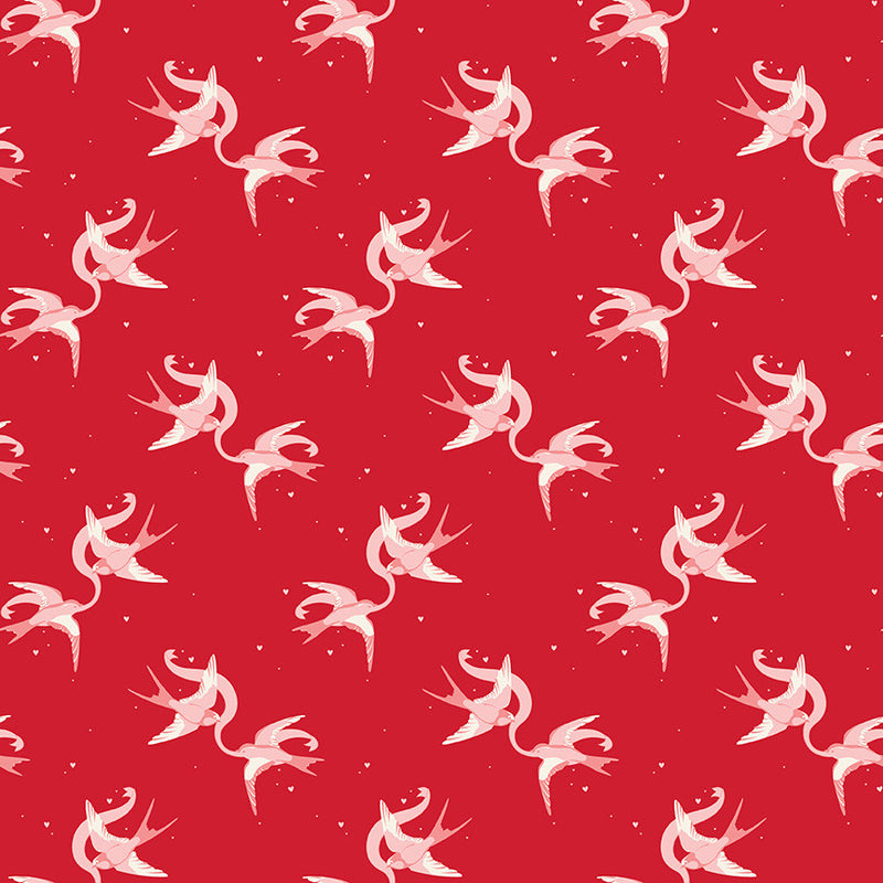Letters to Cupid Love Birds Red Yardage by My Mind's Eye for Riley Blake Designs | C16981-RED