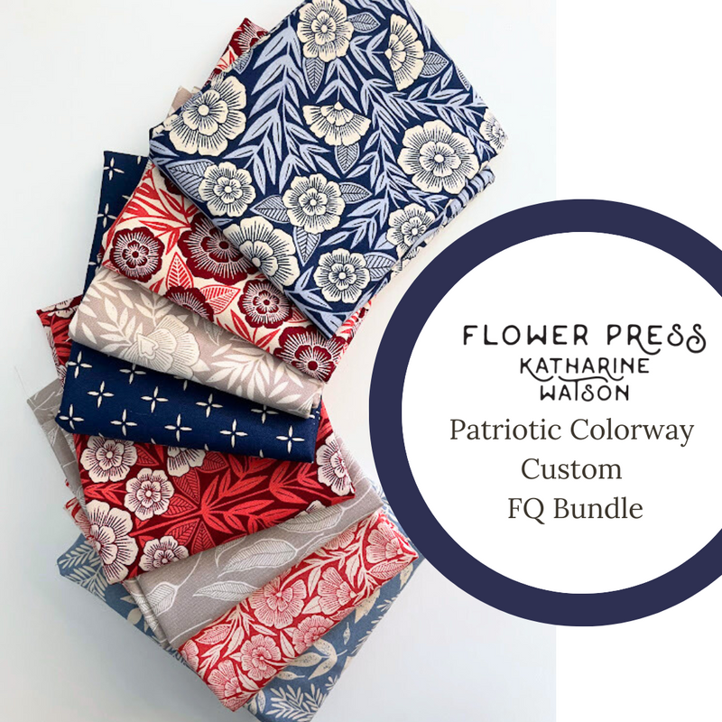 Flower Press Patriotic Colorway Fat Quarter Bundle by Katharine Watson for Moda Fabrics | Custom Bundle | 8 Fat Quarters