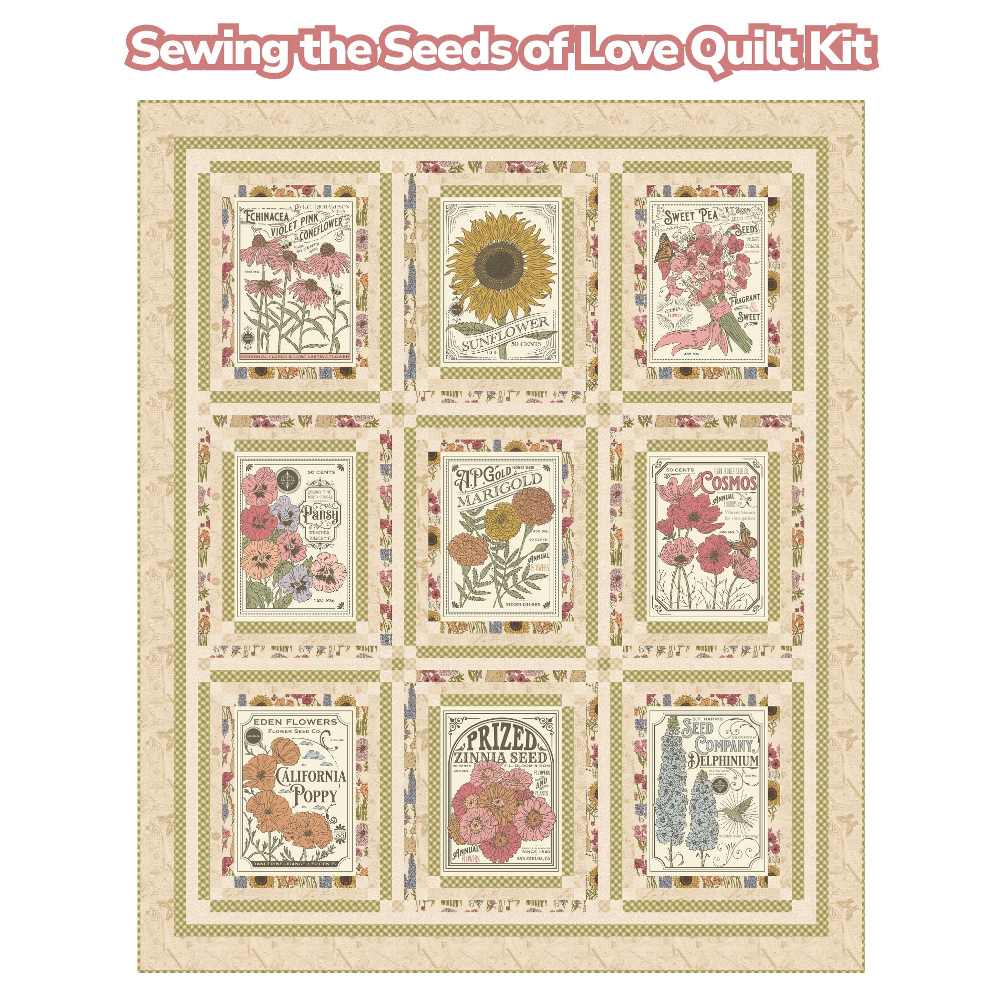 PRESALE Sowing the Seeds of Love Custom Quilt Kit With My Secret Garden by Stacy Iest Hsu for Moda Fabrics | Quilt Size 60" x 72"