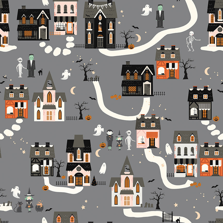Frank and Friends Houses Gray Yardage by My Mind's Eye for Riley Blake Designs | C17471-GRAY