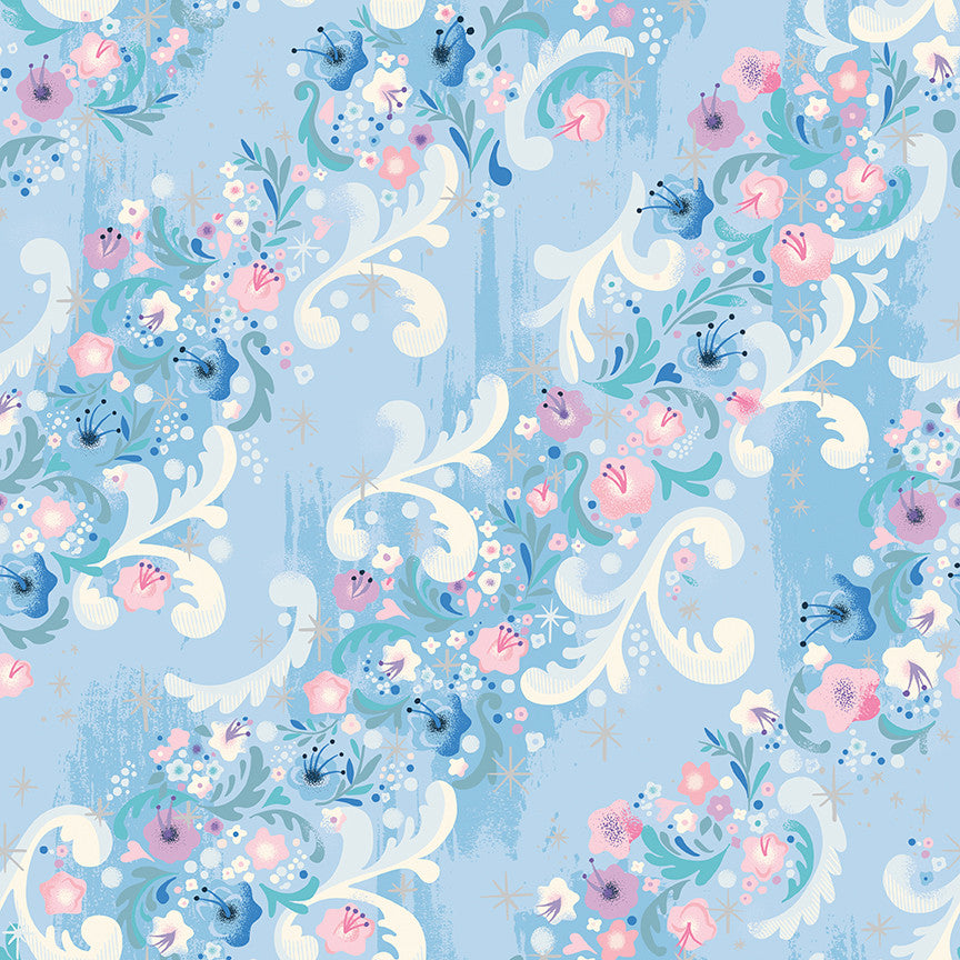 PRESALE Wishes Cindy's Flowers Frost Sparkle Yardage by Jill Howarth for Riley Blake Designs | SC18074-FROST