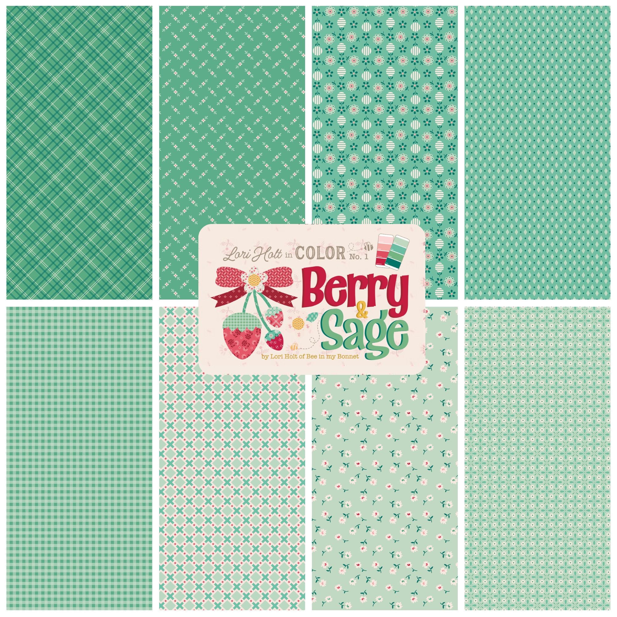 PRESALE Berry and Sage Custom Fat Quarter Bundle Green by Lori Holt of Bee in My Bonnet | 8 Fat Quarters