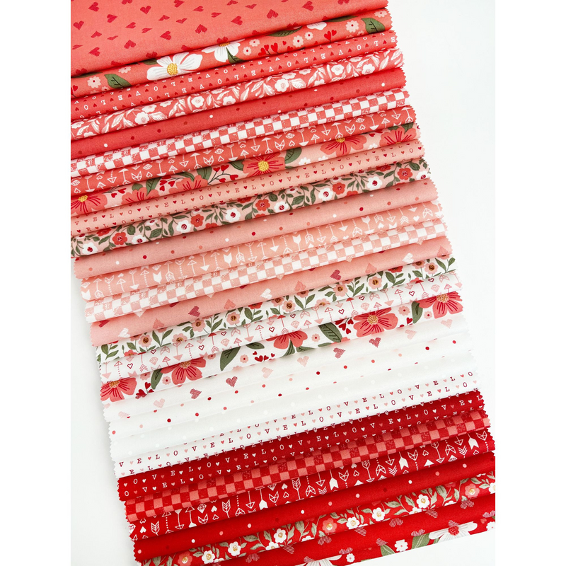 L-O-V-E Custom Quilt Kit with Love Blooms by Lella Boutique | Scarlet Red Background | Size 72 1/2" x 80 1/2"