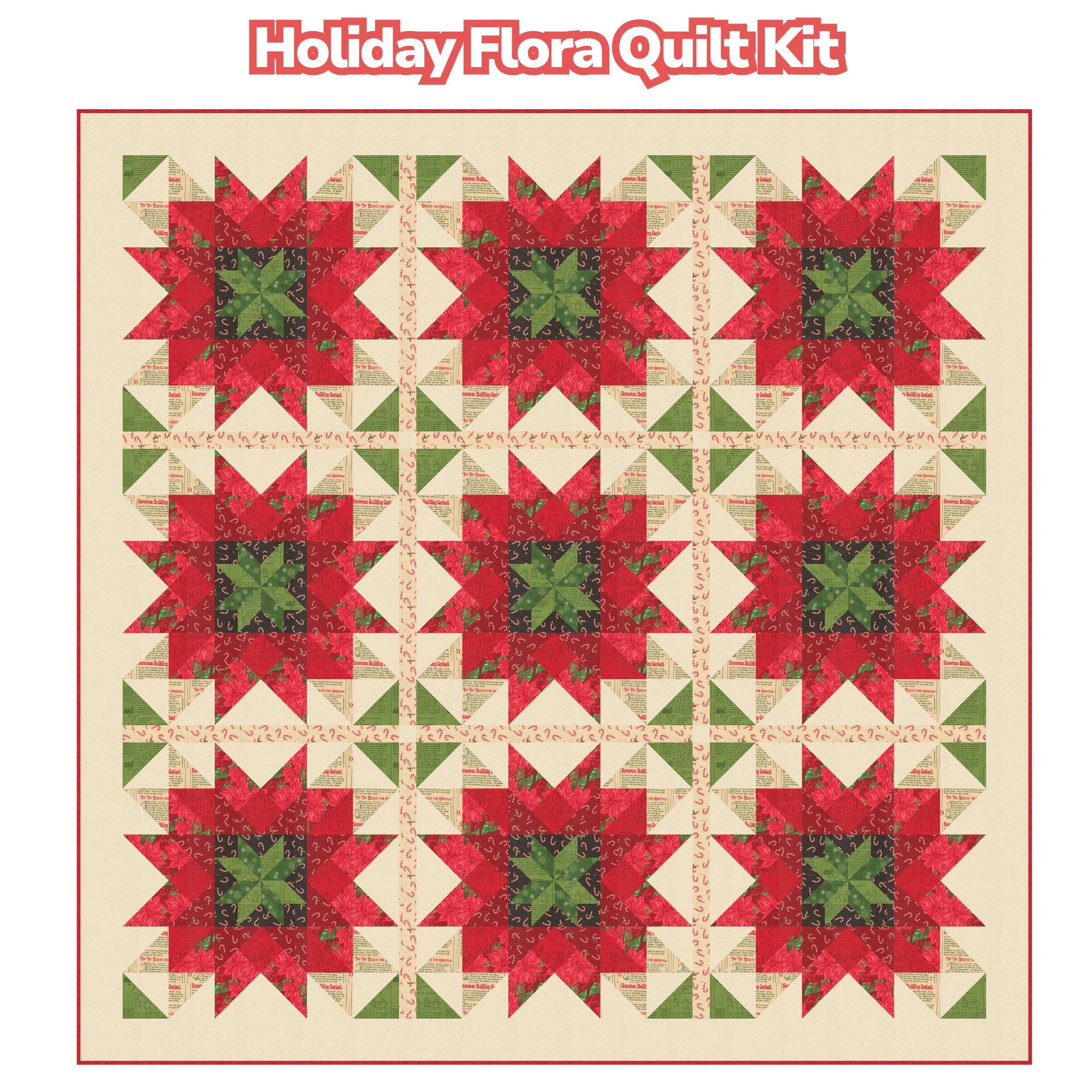 PRESALE Holiday Flora Custom Quilt Kit With Holiday Cheer by Stacy Iest Hsu | Quilt Size 62 1/4” x 62 1/4” (Light Version)