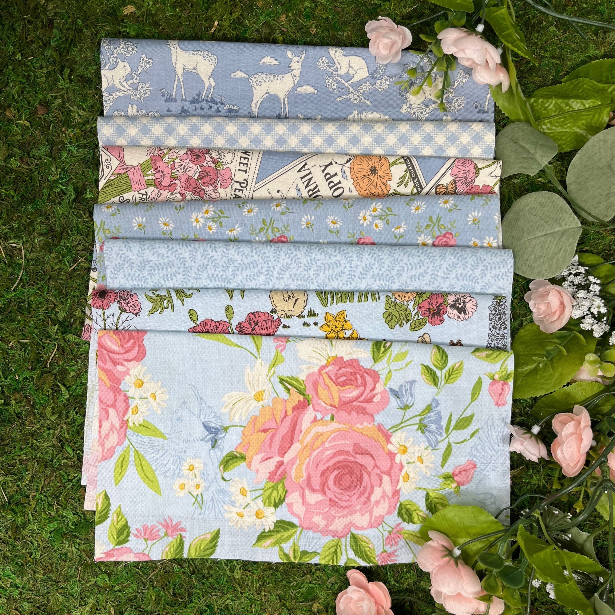 PRESALE My Secret Garden Custom Fat Quarter Bundle Blue by Stacy Iest Hsu for Moda Fabrics | 7 FQs | Curated Bundle