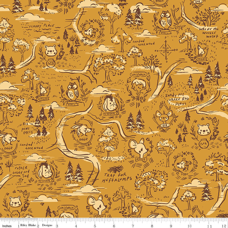 100 Aker Woods Map Gold Yardage by Jill Howarth for Riley Blake Designs | C15171-GOLD