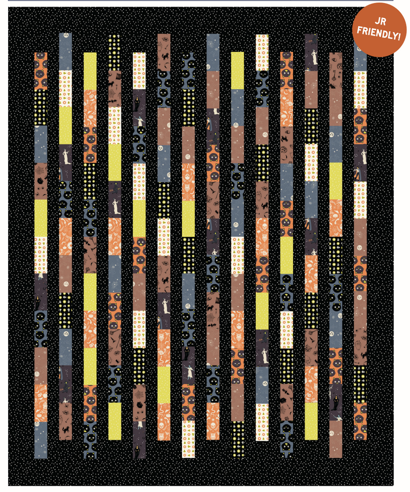 Verticals Custom Quilt Kit Using Good Spirits Fabric by Ruby Star Society Halloween Quilt Jelly Roll friendly Quilt Size 62" x 77"